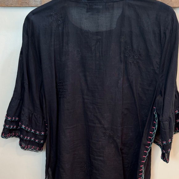 Johnny Was Tie Front Black Top with Colorful Embroidery and Beaded Tassles SZ - Picture 8 of 8